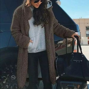 Angashion fuzzy fleece grey cardigan size small